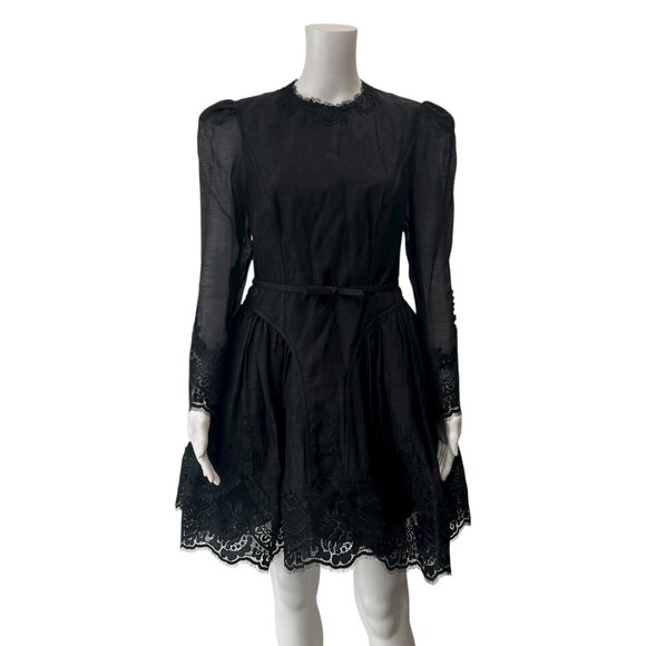 $1750 Zimmermann Black Embroidered Linen Silk Mini Hypnotic Dress size 2/Medium - Picture 4 of 13